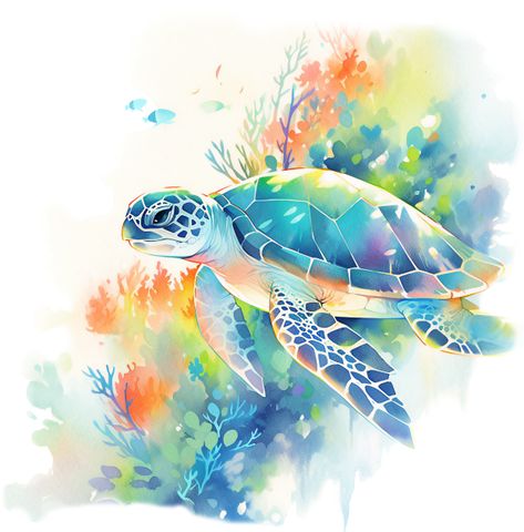 Sea Turtle Watercolor, Turtle Theme, Turtle Watercolor, Chic Tattoo, Water Paint, Sea Life Art, Coastal Painting, Diy Watercolor Painting, Turtle Art