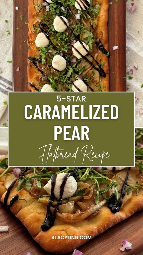 Flatbread Recipes Toppings, Pear And Prosciutto Flatbread, Fancy Flatbread Recipes, Pear And Brie Flatbread, Dessert Flatbread Recipes, Cranberry Goat Cheese Flatbread, Pear Pizza Recipes, Pear Flatbread Recipes, Mini Naan Bread Appetizers