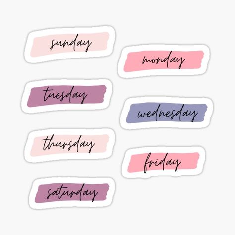 Days Of The Week Aesthetic Sticker, Stickers For Daily Planner, Days Of The Week Planner Stickers, Days Of The Week Aesthetic, Classy Stickers, Weekdays Stickers, Sticker Set Aesthetic, Days Of The Week Printables, Days Of The Week Stickers