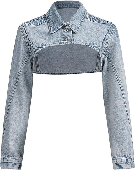 Verdusa Women's Casual Long Sleeve Button Front Asymmetrical Crop Denim Jacket Light Wash Large at Amazon Women's Coats Shop Short Jean Jacket, Crop Denim Jacket, Elegant Style Women, Casual Blazer Women, Womens Jackets Casual, Cropped Denim Jacket, Denim Jacket Women, Cropped Denim, Short Jacket