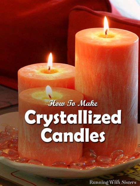 Make your own crystallized pillar candles! Great for DIY decorating. We'll share how to wick the mold, melt the wax, add color, and unmold your candles. Pillar Candles Decor, Upcycled Candles, Pillar Candles Diy, Make Homemade Candles, Making Candle Holders, Pillar Candle Centerpieces, Homemade Candle Recipes, Candle Making Diy, Candle Upcycle