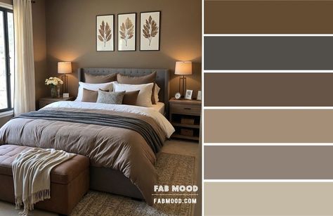 Warm Earthy Bedroom Colour Scheme Bedroom Ideas Earthy Earth Tones, Grey And Earth Tone Bedroom, Grey And Taupe Bedroom, Taupe Bedroom Walls, Brown And Grey Bedroom Ideas, Modern Mountain Living Room, Grey Brown Bedrooms, Brown Bedroom Colors, Warm Bedroom Colors