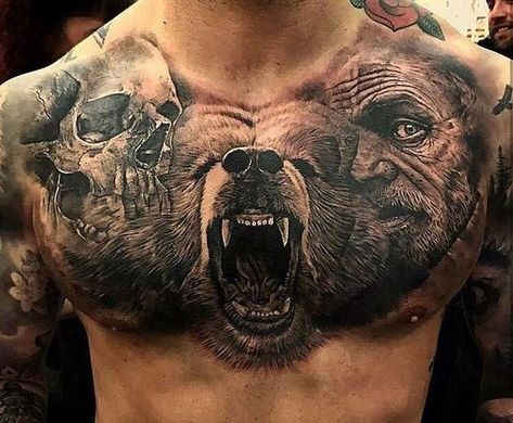 220+ Latest Tattoos For Men With Meaning (2021) New Symbolic Designs for Guys Latest Tattoos For Men, Chest Tattoo Wolf, Thigh Tattoo Men, Super Tattoo, Wolf Tattoo Sleeve, Bear Tattoos, Cool Chest Tattoos, Latest Tattoos, Cool Tattoos For Guys