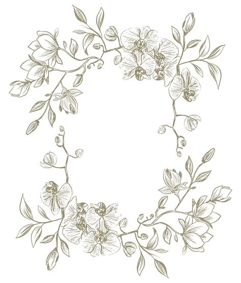 Hand drawn sketch style floral frame wit... | Premium Vector #Freepik #vector #decorative #outline #clipart #wreath Leaf Frame Drawing, Flower Wreath Drawing, Floral Wreath Drawing, Orchid Wreath, Floral Outlines, Drawing Borders, Floral Sketch, Framed Tattoo, Draw Flowers