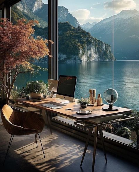 Wfh Setup, Office With A View, House View, Home Windows, Dream Office, Design Room, Expensive Houses, Home Office Setup, Office Setup