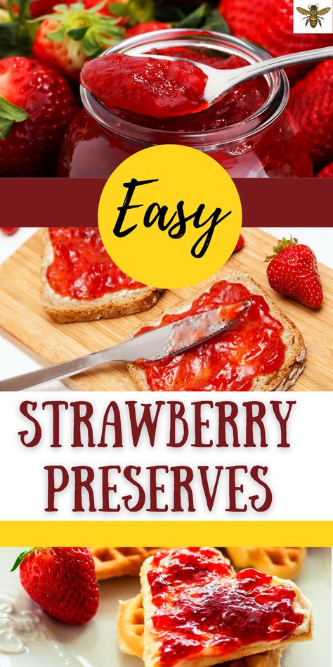 Strawberry Preserves Recipe Easy, Strawberry Perseveres, Strawberry Preserves Recipe, Low Sugar Strawberry Jam Recipe, Homemade Jellies, Summer Canning, Preserving Fruit, Strawberry Preserve, Simmering Pot