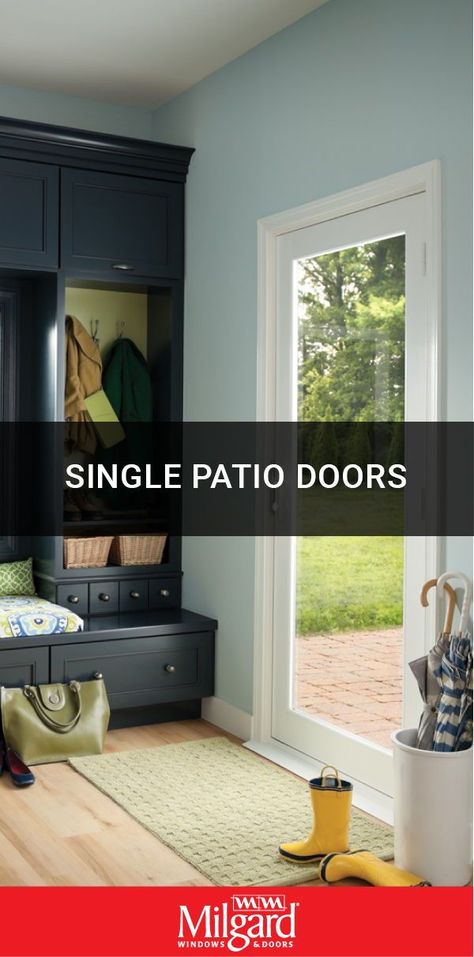 Door For Small Space, Small French Doors, Single Patio Door, Kitchen Patio Doors, French Doors Patio Exterior, Single French Door, French Patio Doors, Cabinets Colors, Modern Mid Century Kitchen