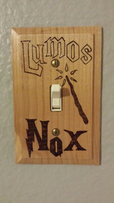 Harry Potter DIY Light switch made with wood burning tool. Diy Light Switch, Wood Burning Tool, Diy Light, Woodburning Projects, Wood Burning Crafts, Wood Burning Patterns, Harry Potter Diy, Wood Burning Art, Wood Burner