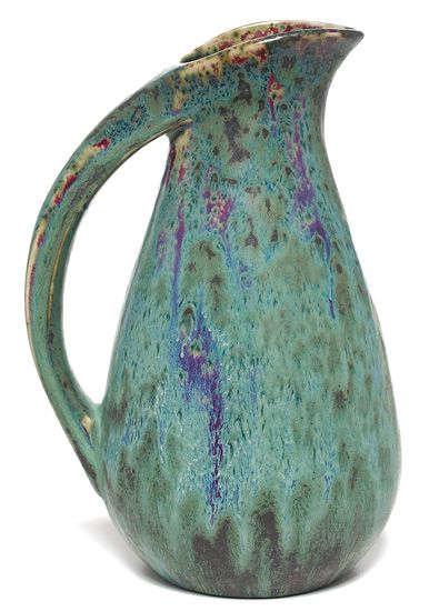 What a beautiful piece! http://www.treadwaygallery.com - Dalpayrat. Another one pinned more than once! Stoneware Glazes, Bill Campbell Pottery, Ceramic Jugs Pottery, Ceramic Water Pitcher, Ceramic Pitcher With Lid, Jug Handles Pottery, Ceramic Pottery Pitchers & Carafes, Pottery Jugs, Pottery Pots