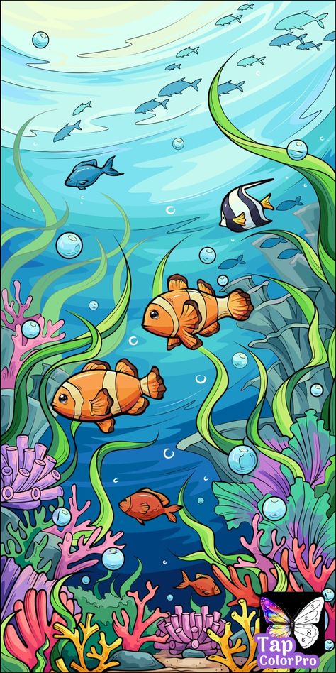 Lake Fish Drawing, Fish Tank Drawing Aquarium, Underwater Art Drawing, Under Sea Drawing, Ocean Floor Drawing, Ocean Drawing Underwater, Deep Sea Creatures Art, Under Water Drawing, Under The Sea Drawing