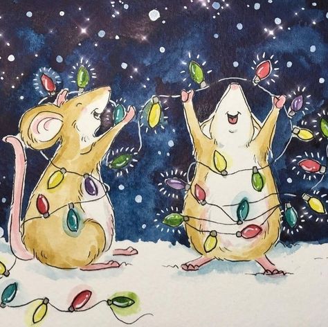 Christmas Mouse Painting, Maus Illustration, Xmas Drawing, Cute Christmas Cards, Diy Holiday Cards, Mouse Illustration, Cartoon Drawings Of Animals, Unique Holiday Cards, Mouse Drawing