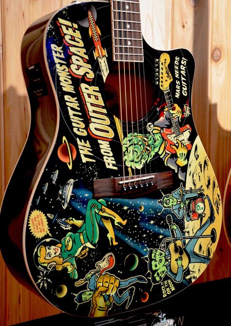 Guitar. jA Acoustic Guitar Design Ideas, Guitar Design Ideas, Acoustic Guitar Design, Halloween Guitar, Space Guitar, Ukulele Design, Custom Bass Guitar, Guitar Artwork, Ukulele Art