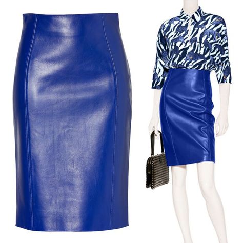 Versace Electric Blue Leather Skirt Blue Leather Skirt Outfit, Leather Midi Skirt Outfit, Leather Pencil Skirt Outfit, Blue Leather Skirt, Electric Style, Leather Skirt Outfit, Midi Skirt Outfit, Pencil Skirt Outfits, Elegant Outfits