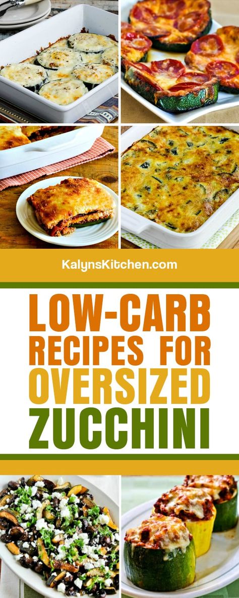 Low-Carb Recipes for Oversized Zucchini are for all the vegetable gardeners who find a monster zucchini in the garden and are wondering how to use it! [found on KalynsKitchen.com] #KalynsKitchen #OversizeZucchiniRecipes #ZucchiniRecipes #LowCarbZucchiniRecipes Low Carb Zucchini Recipes, Best Zucchini Recipes, Large Zucchini, Keto Sides, Low Carb Zucchini, Low Carbs, Eggplant Recipes, Low Carb Recipes Dessert, Recipes To Make