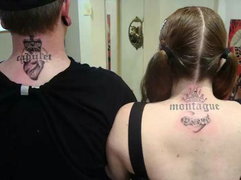 Romeo and Juliet Romeo And Juliet Tattoo, Juliet Tattoo, Romeo And Juliet 1996, Matching Tattoos For Couples, Marriage Tattoos, Anniversary Tattoo, Juliet 1996, Tattoos Couples, Forms Of Love