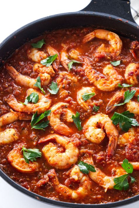 Shrimp Diablo combines plump shrimp with a smoky, spicy tomato sauce. It's easy to make and can be on the table in less than 30 minutes. Shrimp Diablo Recipe, Shrimp In Tomato Sauce, Recipes For Shrimp, Shrimp Diablo, Mixed Seafood Recipe, Adobe Sauce, Spicy Shrimp Recipes, Spicy Tomato Sauce, Spicy Shrimp