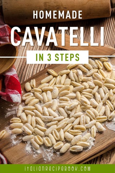 cavatelli pasta on the cutting board Homemade Cavatelli How To Make, Ricotta Cavatelli Pasta Recipe, Easy Pasta Shapes By Hand, Baked Cavatelli Recipes, Cavatini Recipe Pasta, Home Made Pasta Recipe, Cavatelli Pasta Recipe, Homemade Cavatelli, Fresh Pasta Dough Recipe