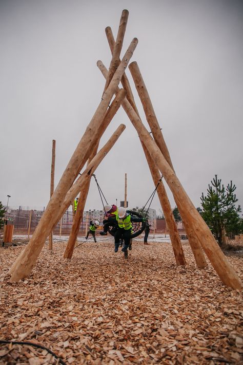 Wood Playground, Natural Play Spaces, Playground Swings, Landscape Architecture Plan, Natural Play, Single Tree, Natural Playground, Playground Design, Nature Play