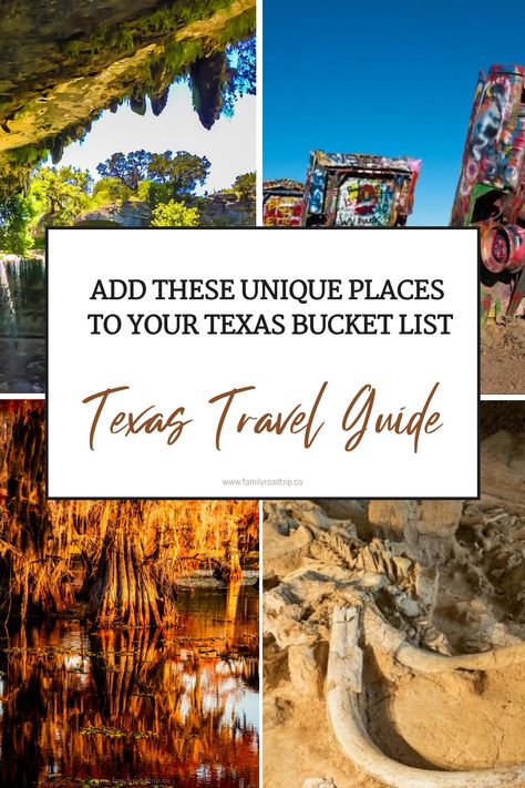 Texas is bigger than your imagination! Journey beyond the obvious to discover ghost towns, natural swimming holes, and eccentric attractions that make the Lone Star State truly unique. Our guide reveals hidden treasures most tourists never see, with local tips and secret spots that will make your Texas vacation unforgettable. Start exploring at familyroadtrip.co. Places To See In Texas, Texas Vacation Ideas, Texas Activities, Texas Weekend Trips, Family Vacations In Texas, Things To Do In Texas, Texas Road Trip, Texas Travel Guide, Texas Bucket List