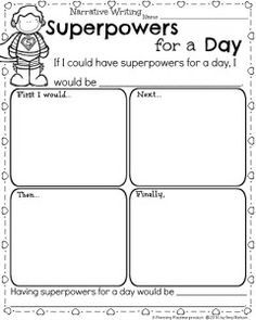 Kindergarten Writing Worksheet for February - Narrative Writing Prompt Superpowers for a Day. Kindergarten Narrative Writing, Grade 1 Writing, Narrative Writing Kindergarten, Printable Writing Prompts, Spring Writing Prompts, Narrative Writing Prompts, Kindergarten Writing Prompts, 2nd Grade Writing, 1st Grade Writing