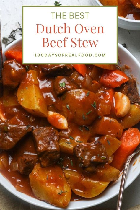 Try this Dutch Oven Beef Stew Recipe for a hearty homemade dinner. This beef stew is the ultimate healthy comfort food. An easy and healthy meal idea. This dish has beef that is tender and juicy, delicious gravy that is rich, and is packed with healthy vegetables including cooked carrots and potatoes. Plus this Beef Stew is effortless to make in your Dutch Oven. Oven Baked Beef Stew, Beef Stew Video, Beef Stew Recipe Oven, Baked Beef Stew, Dutch Oven Beef Stew, Rich Beef Stew, Dutch Oven Beef, Oven Beef Stew, Rustic Dinner