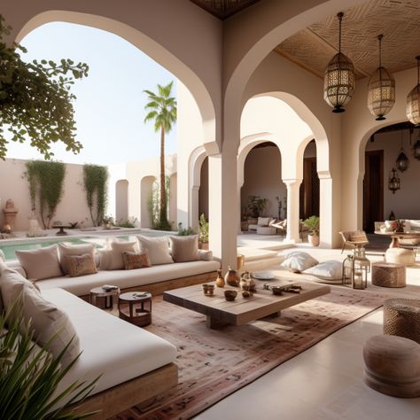 Morrocan Interieur Design, Moroccan Villa Design, Moorish Architecture Modern, Traditional Moroccan House, Morocco House Design, Modern Moroccan Architecture, Moroccan House Design, Mediterranean Lounge, Moroccan Style House