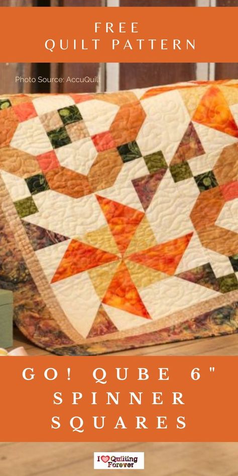 Free Quilt Pattern: GO! Qube 6" Spinner Squares Wall Hanging Quilt Pinwheel Quilt Patterns, Accuquilt Patterns, Pinwheel Quilt Pattern, Free Quilt Tutorials, Squares Quilt, Wall Hanging Quilt, Pinwheel Block, Free Pattern Download, Hanging Quilts