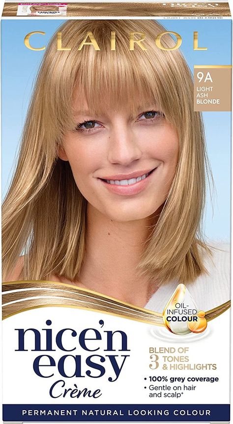 Clairol Nice'n Easy Crème, Natural Looking Oil Infused Permanent Hair Dye, 9A Light Ash Blonde Easy Hair Color, Dark Blonde Highlights, Black Roots, Black Henna, At Home Hair Color, Light Ash Blonde, Gray Coverage, Permanent Hair Dye, Hair Rinse