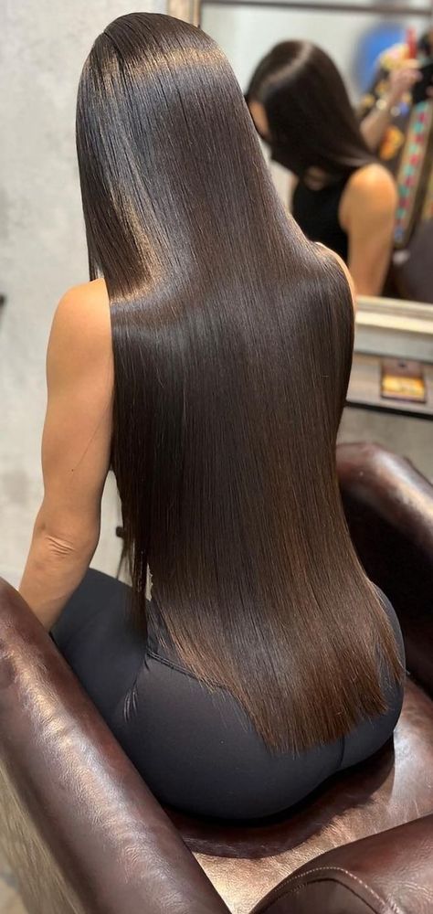 Long Shiny Brunette Hair, Long Layer Cut Hair, Long Straight Dark Brown Hair, Long Natural Straight Hair, Long Asian Hair, Dark Brown Straight Hair, Long Hair V Cut, Dark Long Hair, Japanese Straightening