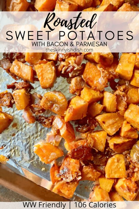 Turn on your oven and be prepared to be wowed with my easy and delicious Sheet Pan Sweet Potatoes with Bacon and Parmesan! It’s one of the best side dish recipes you can bring to the table for any meal, whether it’s a Tuesday or Thanksgiving! #sweetpotatoes #bacon #ww Pan Sweet Potatoes, Sheet Pan Sweet Potatoes, Butternut Squash With Bacon, Sweet Potatoes With Bacon, Potatoes With Bacon, Butternut Squash Recipes Roasted, Best Side Dish, Butternut Squash Recipes, Side Dish Recipes Easy