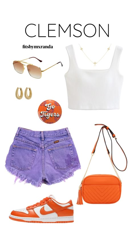 CLEMSON GAMEDAY OOTD #outfitinspo #gameday #gamedayoutfit #clemson Clemson Dorm, Clemson Gameday Outfit, Clemson Outfits, Clemson Gameday, College Football Game Outfit, College Game Day Outfit, Game Outfit Ideas, Outfit Ideas For College, Relationship Bucket List