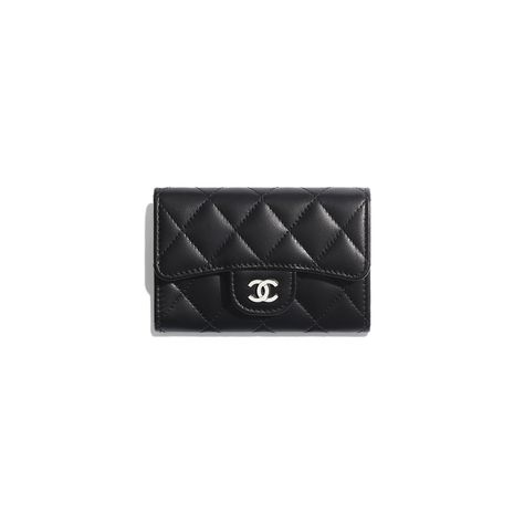 Lambskin & Silver Tone Metal Chanel Classic Card Holder in Black for 550$. Chanel Card Holder, Moda Chanel, Chanel Watch, Mode Chanel, Chanel Store, Chanel Official Website, Classic Card, Couture Mode, Handbag Wallet