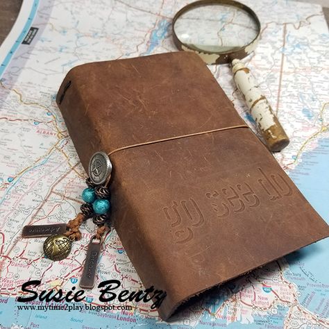 Leather Travel Pocket Notebook for Eileen Hull Eileen Hull Pocket Notebook, Book Making Ideas, Explosion Cards, Tim Holtz Tags, Leather Glue, Boxes Ideas, Tandy Leather, Compass Design, Pocket Journal