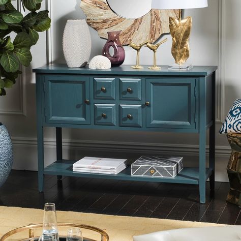 SAFAVIEH Charlotte Slate/ Teal Storage Sideboard - 45.7" x 15" x 34" - On Sale - Bed Bath & Beyond - 8692320 Charlotte Slate, Storage Sideboard, Online Furniture Shopping, Sideboard Storage, Extra Storage, House Stuff, Furniture Shop, Online Furniture, Sideboard