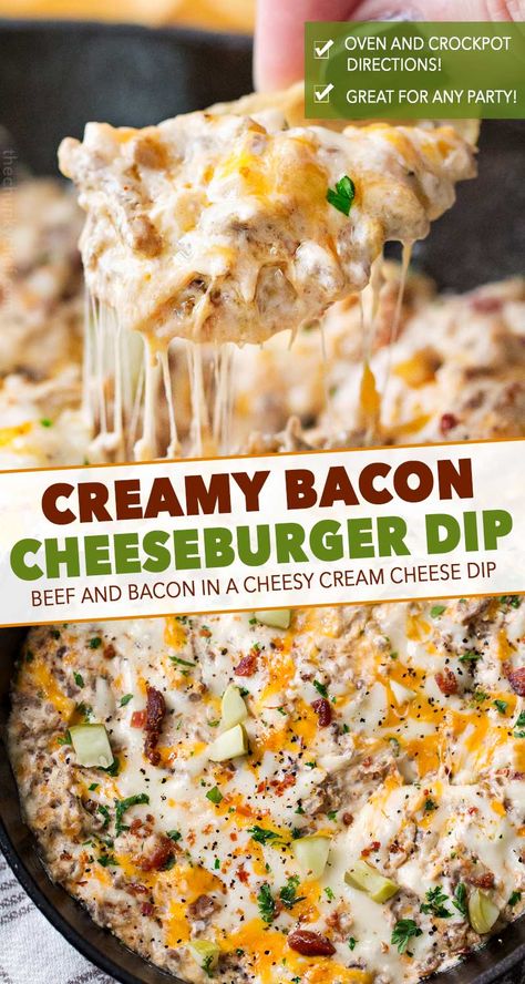 Cheeseburger Party, Bacon Cheeseburger Dip, Cheeseburger Dip, Chunky Chef, Delicious Dips Recipes, Best Appetizer Recipes, Dip Recipes Easy, Cheese Burger, Bacon Cheeseburger