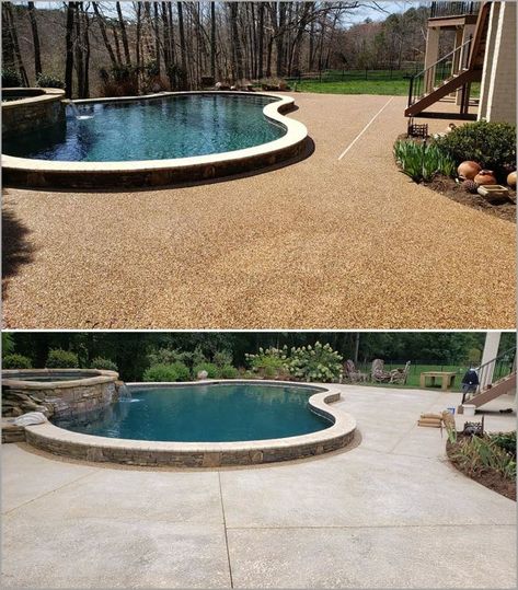 pebblekoat-pool-deck-concrete Pool Concrete Resurfacing, Pool Deck Resurfacing, Pools With Concrete Surround, Stamped Concrete Patio Ideas Pool Decks, Pool Concrete Stain Ideas, Pool Deck Paint Colors, Pool Deck Stain Ideas, Pool Deck Paint Ideas Concrete, Pool Deck Resurfacing Ideas