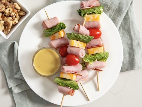 Ham Skewers, Ham Cheese Sandwiches, Honey Mustard Ham, Cheese Skewers, Lunch Plan, Tomato Skewers, Healthy Summer Snacks, Whole Wheat Crackers, Lunch Planning