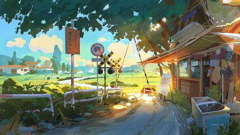 Environment Painting, Anime Summer, 동화 삽화, Summer Illustration, Landscape Concept, Perspective Art, Summer Painting, Concept Artist, Speed Paint