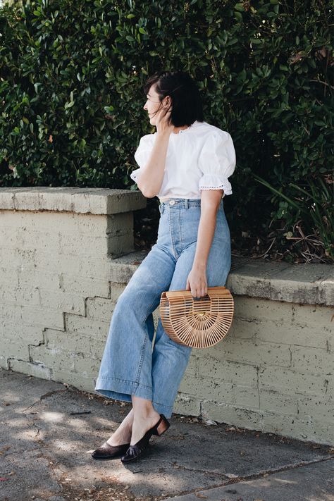 puff sleeve summer - calivintage Chic Summer Puff Sleeve Shirt, Puff Sleeve Shirt Outfit, Puff Sleeve Blouse Outfit, Summer Button-up Puff Sleeve Top, Puff Sleeves Outfit, White Casual Puff Sleeve T-shirt, Fitted Puff Sleeve T-shirt, White Puff Sleeve T-shirt, Sleeve Shirt Outfit