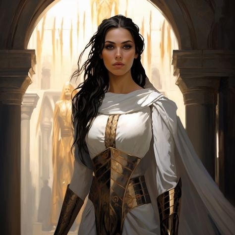 Amaen of Winkelstad, Human Life Cleric 11 - Applications - Myth-Weavers Cleric Life Domain, Life Cleric, Female Cleric, Dnd Cleric, Green And Gold Dress, Green Princess, Dragon Princess, Brown Hair Inspo, Fantasy Princess