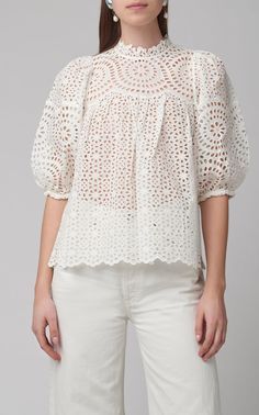 Áo Blu, Linen Top Women, Formal Tops, Stylish Crochet, Elegant Blouse Designs, Top Ideas, Trendy Fashion Tops, Eyelet Top, Elegant Blouses