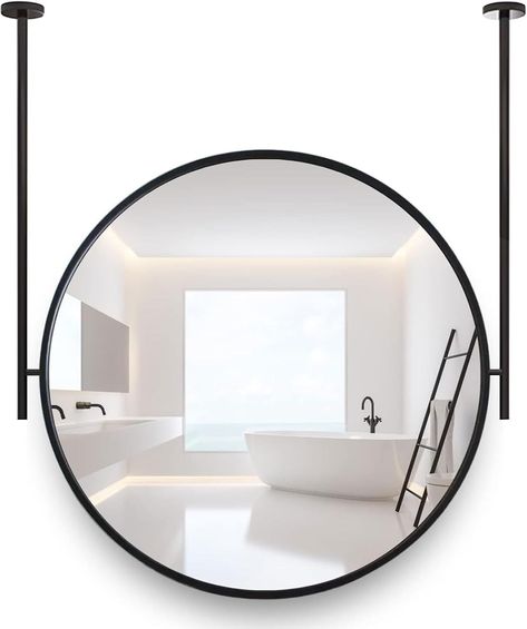 Amazon.com: Round Bathroom Mirror, Ceiling Hanging Mirror Wall Mounted Mirror Metal Framed Floating Vanity Makeup Mirror Customizable Boom Suspended Mirror, Black (Size : Diameter-40CM/15.7INCH) : Home & Kitchen Ceiling Suspended Mirror, Ceiling Mounted Mirror, Floating Vanity Makeup, Hanging Round Mirror, Suspended Mirror, Ceiling Mirror, Round Bathroom Mirror, Vanity Makeup Mirror, Mirror Ceiling