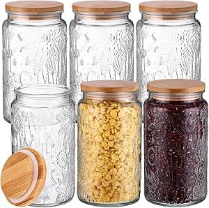 Jars With Wooden Lids, Office Pantry, Desk Kitchen, Bean Flour, Glass Storage Jars, Glass Canisters, Glass Food Storage, Storage Canisters, Glass Food Storage Containers