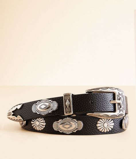 "BKE Western Concho Belt - Black Small, Women's Black Textured faux leather 1" belt. 80% Polyurethane 20% Alloy Apparel & Accessories" Western Belts Concho, Metal Western Jewelry, Real Western Jewelry, Concho Belt Silver, Belt With Big Buckle, Women’s Western Belt, Western Buckle Belt, Western Belt Women, Silver Concho Belt