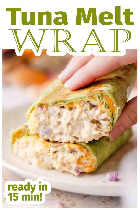 This quick and easy tuna melt wrap is all the things you love about a tuna melt, but in a grab-and-go wrap! It's crispy on the outside, and creamy and melty on the inside. A yummy and filling lunch! Sandwich Filling Recipes, The Crimpit Wrap Recipes, Crimpit Wrap Recipes, Crimpit Recipes, Tuna Melt Wrap Recipe, Tuna Melt Wrap, Tuna Ideas, Creamy Tuna Salad, Tuna Wraps Recipes