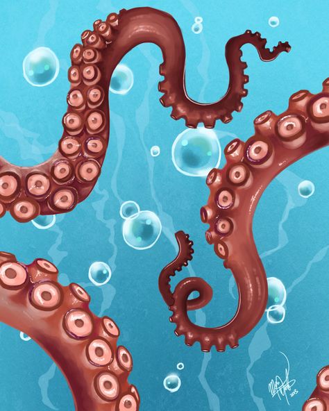 Tentacles by MeganMissfit.deviantart.com on @deviantART Octopus Tentacles Art, Octopus Artwork, Sea Monster Art, Kraken Art, Tentacle Art, Aquatic Art, Octopus Drawing, Bubble Drawing, Octopus Painting