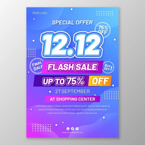 Free Vector | Gradient 12.12 sale vertical poster template Chinese New Year Poster, Vector Gradient, Ads Design, Banner Ads Design, Photoshop Tutorial Design, New Years Poster, Vertical Poster, New Years Sales, Banner Ads