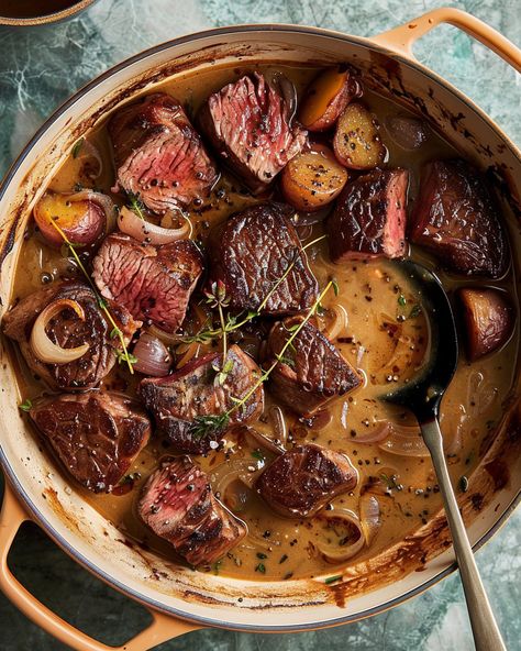 Shallot Soup, Peppercorn Steak, Italian Sausage Tortellini Soup, Crusted Steak, Sausage Tortellini Soup, Cozy Soups, Sausage Tortellini, Crispy Shallots, Dinner Ideas Recipes