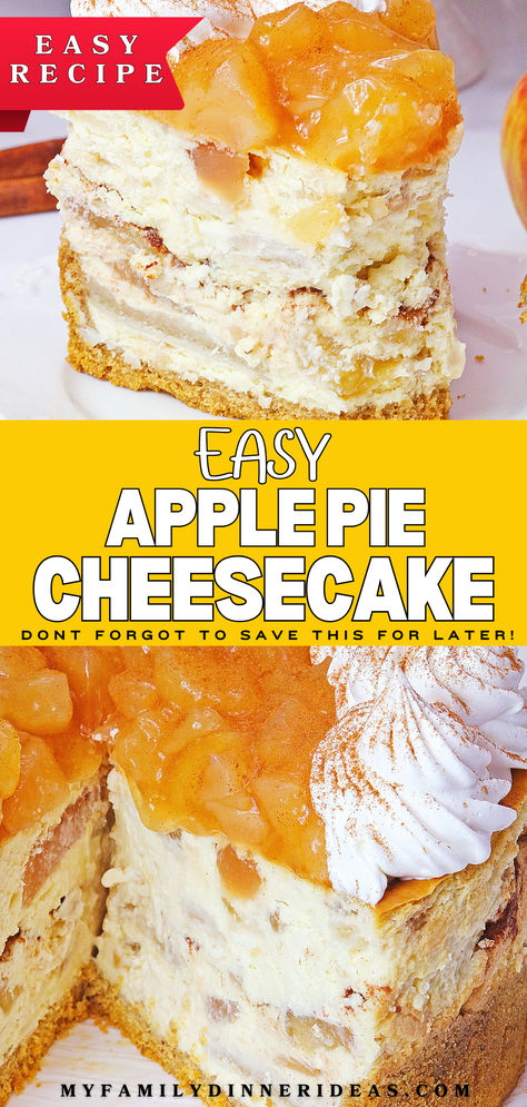 Apple pie cheesecake Cheesecake Graham Cracker Crust, Thick Cheesecake, Apple Cheesecake Recipes, Apple Pie Cheesecake, Pie Cheesecake, Easy Apple Pie, Apple Cheesecake, Dessert Photography, Sweet Delights