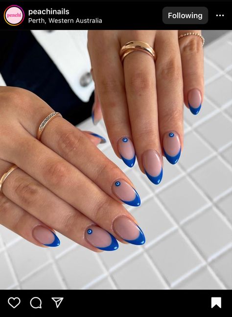 French Evil Eye Nails, Gold Evil Eye Nails, Evil Eye French Nails, Evil Eye French Tip Nails, Mykonos Nails, Greek Eye Nails, Evil Eye Nails Design, Evil Eye Nail, 2023 Image